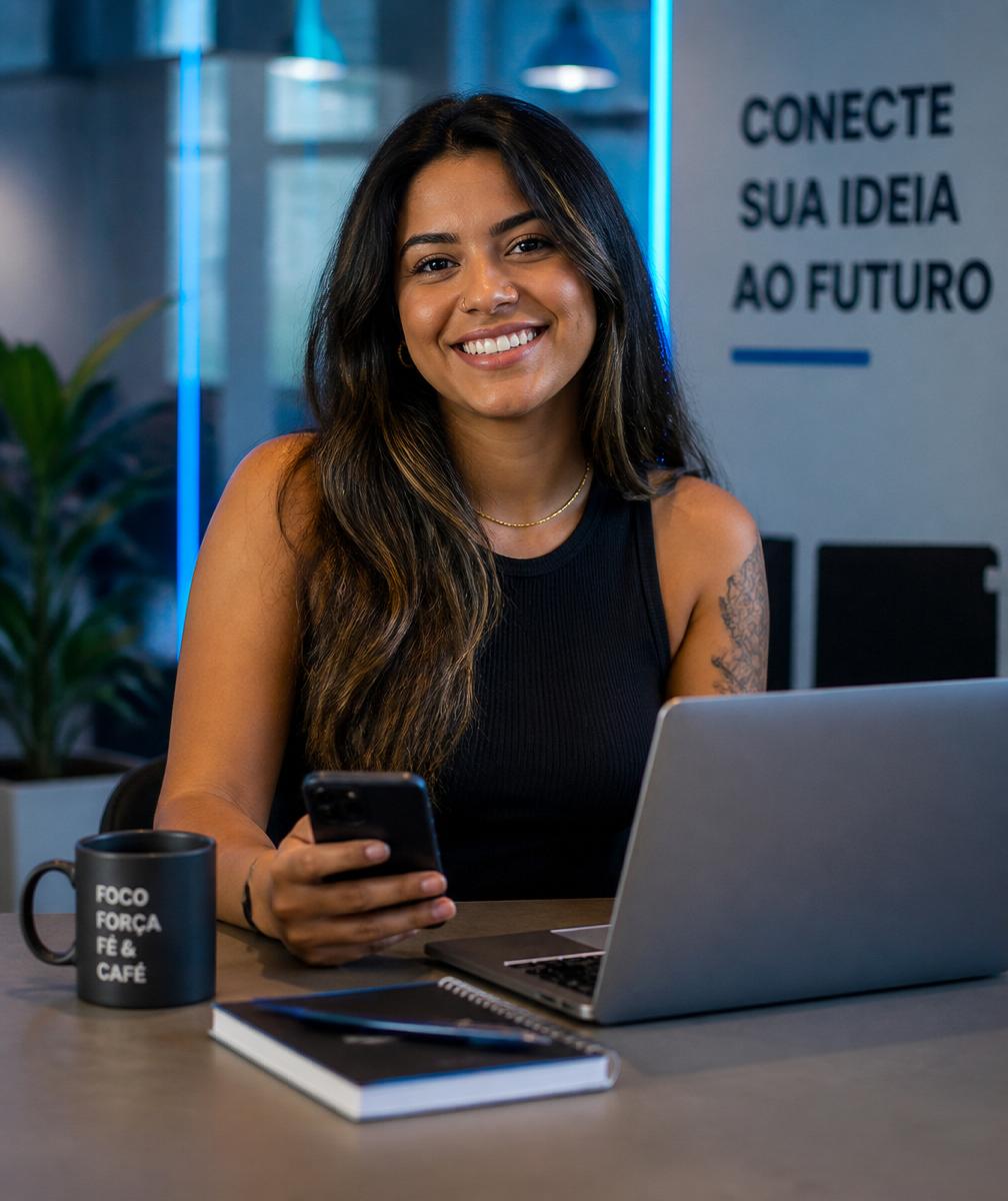 Empreendedora usando o i9Gestor